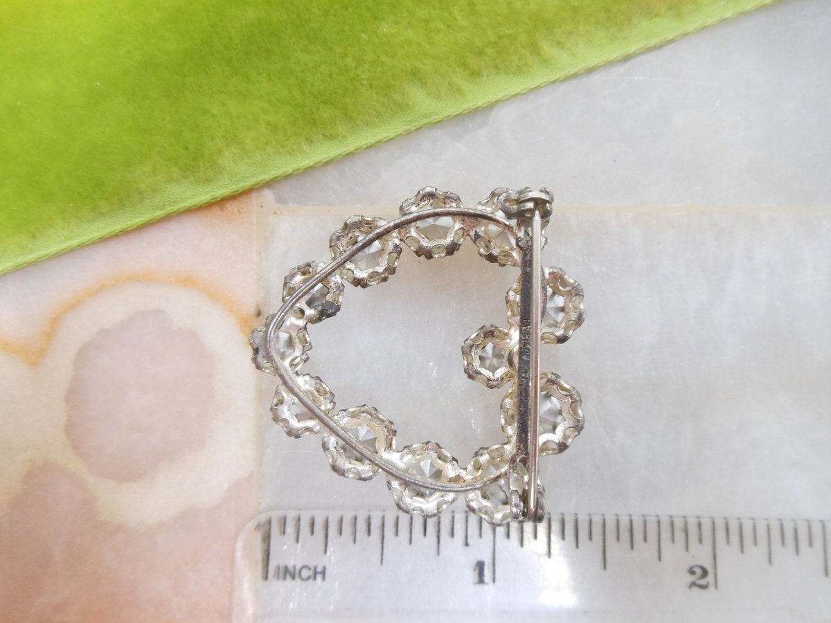 Vintage AUSTRIA Sparkling Crystal Brooch Open Back Rhinestone Heart Pin Valentine Mid Century Jewelry Gift, VivianJoel.com