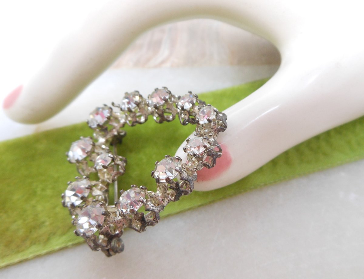 Vintage AUSTRIA Sparkling Crystal Brooch Open Back Rhinestone Heart Pin Valentine Mid Century Jewelry Gift, VivianJoel.com
