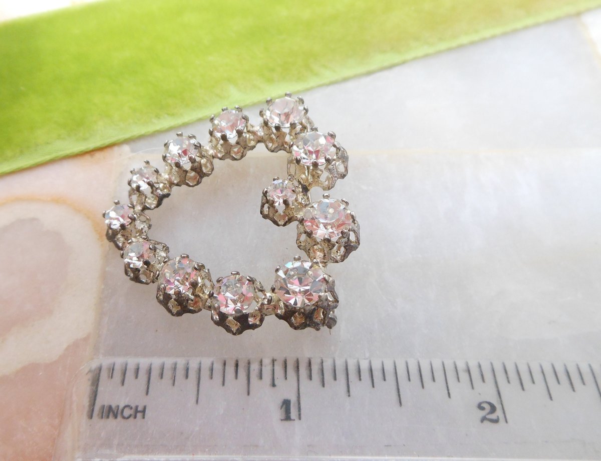 Vintage AUSTRIA Sparkling Crystal Brooch Open Back Rhinestone Heart Pin Valentine Mid Century Jewelry Gift, VivianJoel.com