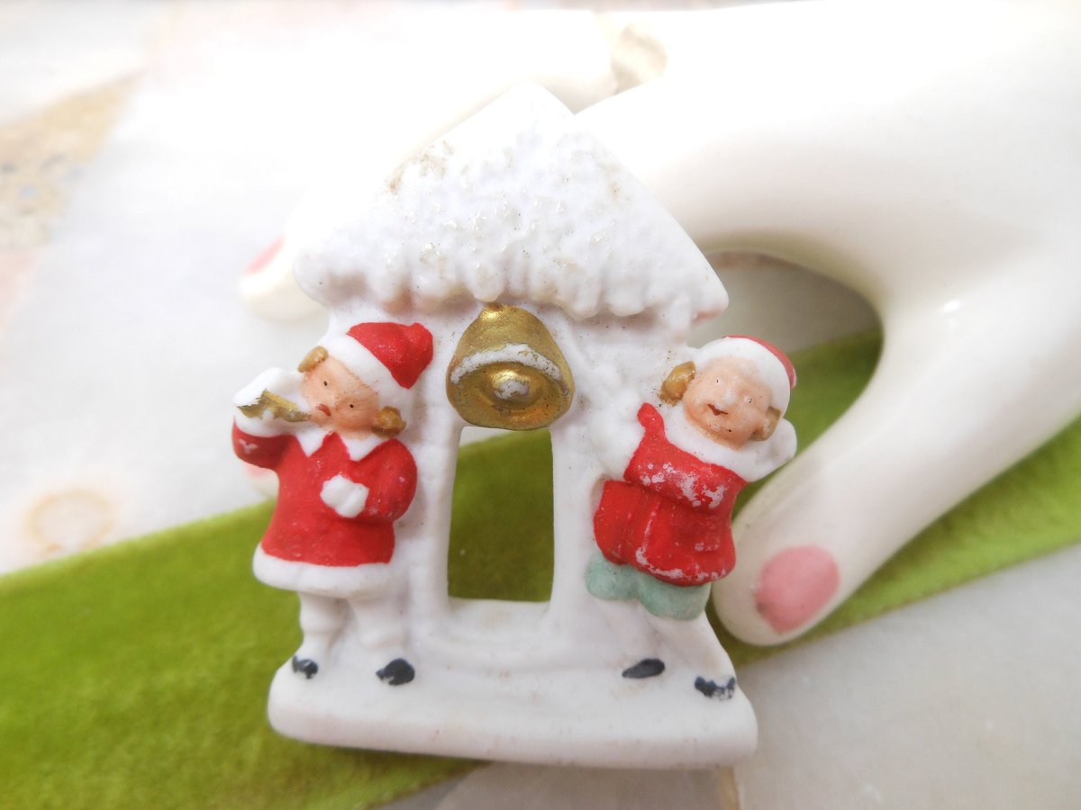 Vintage Caroler GERMANY Miniature Snow Baby Snowbabies Bisque Porcelain Christmas Figurine Mid Century *Flawed As Is*, VivianJoel.com