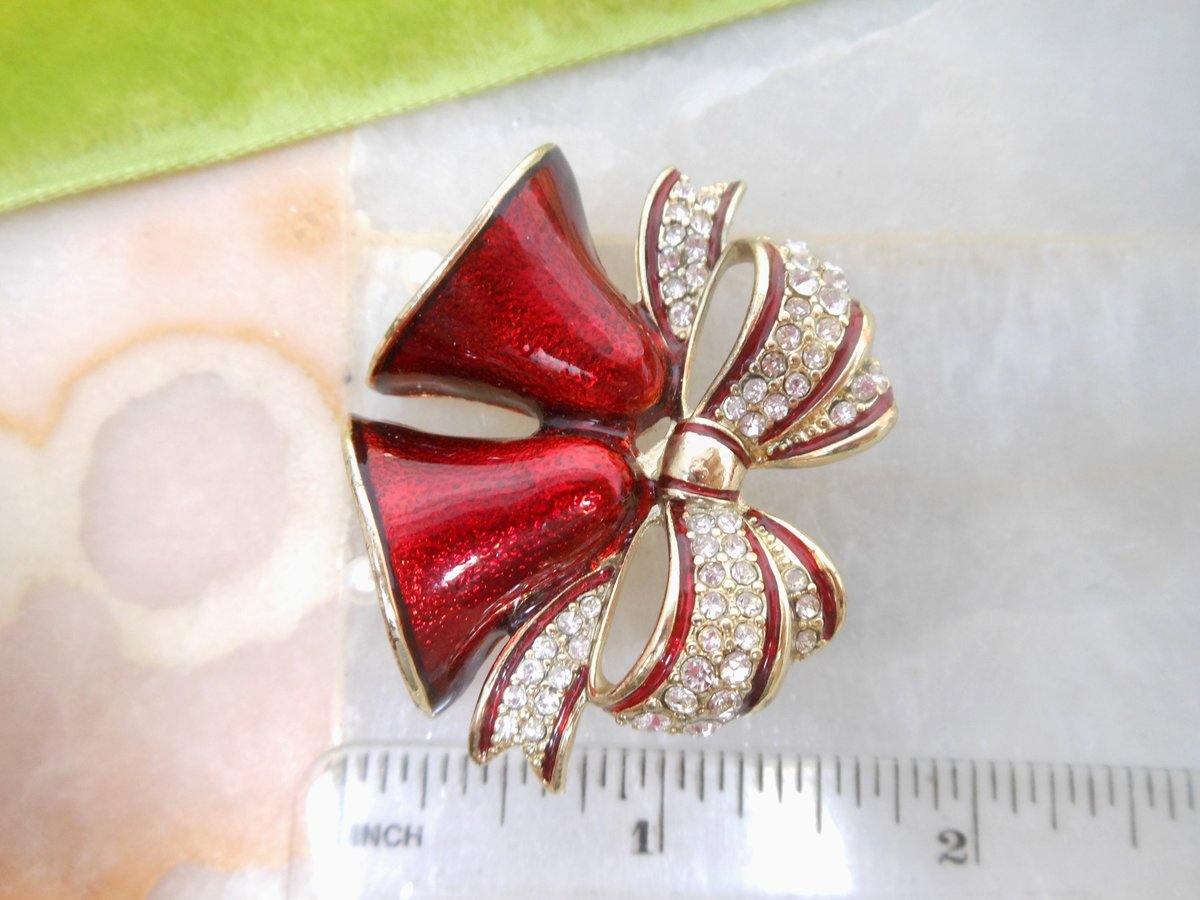 Vintage Christmas Holiday Brooch Enamel Bell Ice Rhinestone Danngle Pearl Bead Jewelry Gift Mid Century,  VivianJoel.com