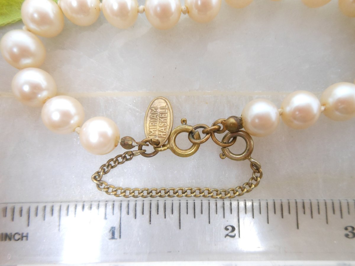 Vintage MIRIAM HASKELL Pearl Bracelet Glass Bead Designer Hang Tag Wedding Mid Century Jewelry, VivianJoel.com