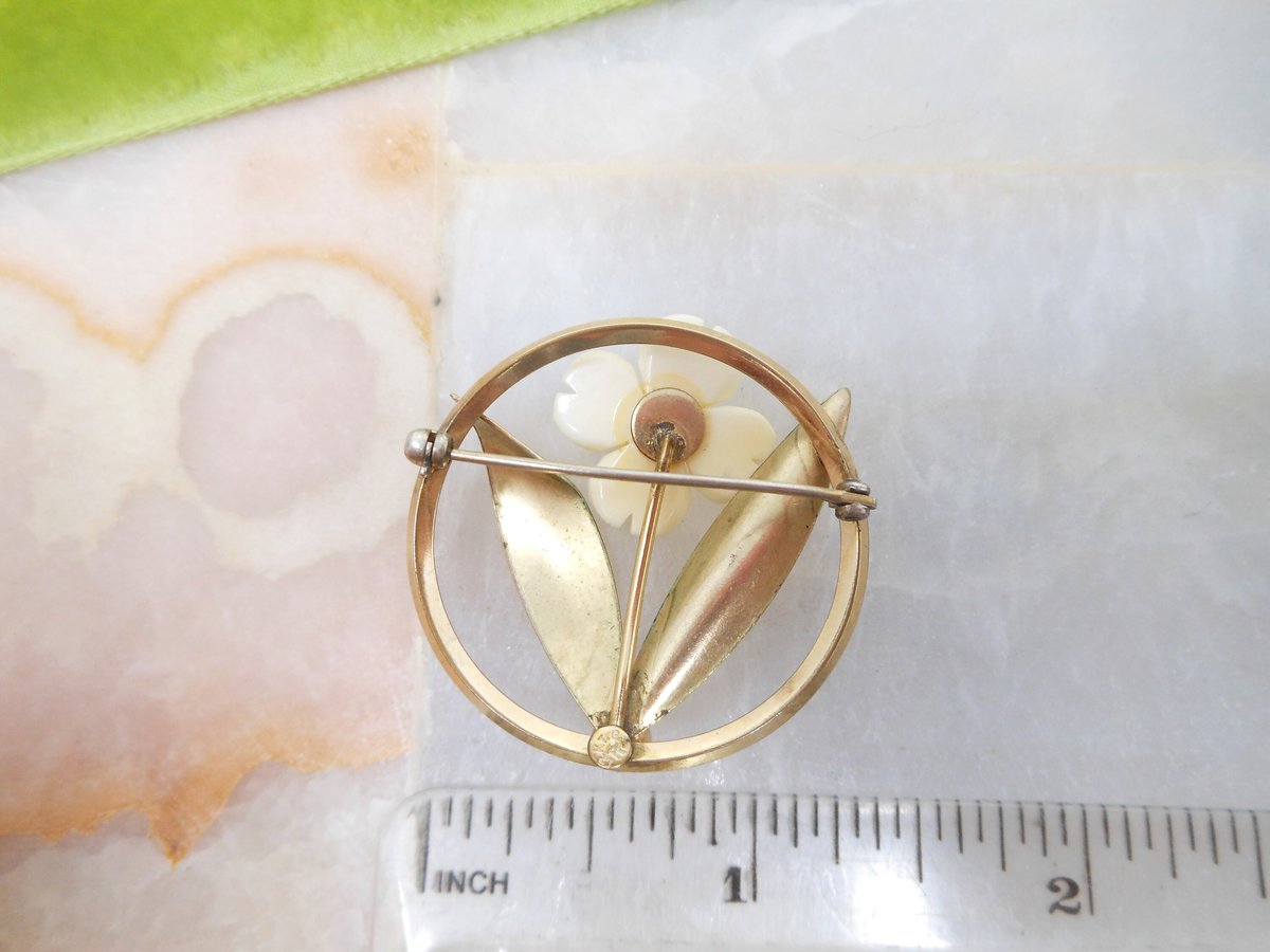 Vintage Dogwood Gold Fill Brooch Designer TK KT Carved Flower Wreath Circle Pin 12K GF Mid Century Petite Jewelry Gift, VivianJoel.com