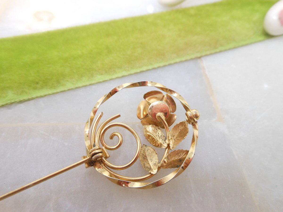 Vintage Gold Fill Rose Brooch GF Petite Pin Flower Wreath Designer Two Tone Minimalist Mid Century Gift, VivianJoel.com