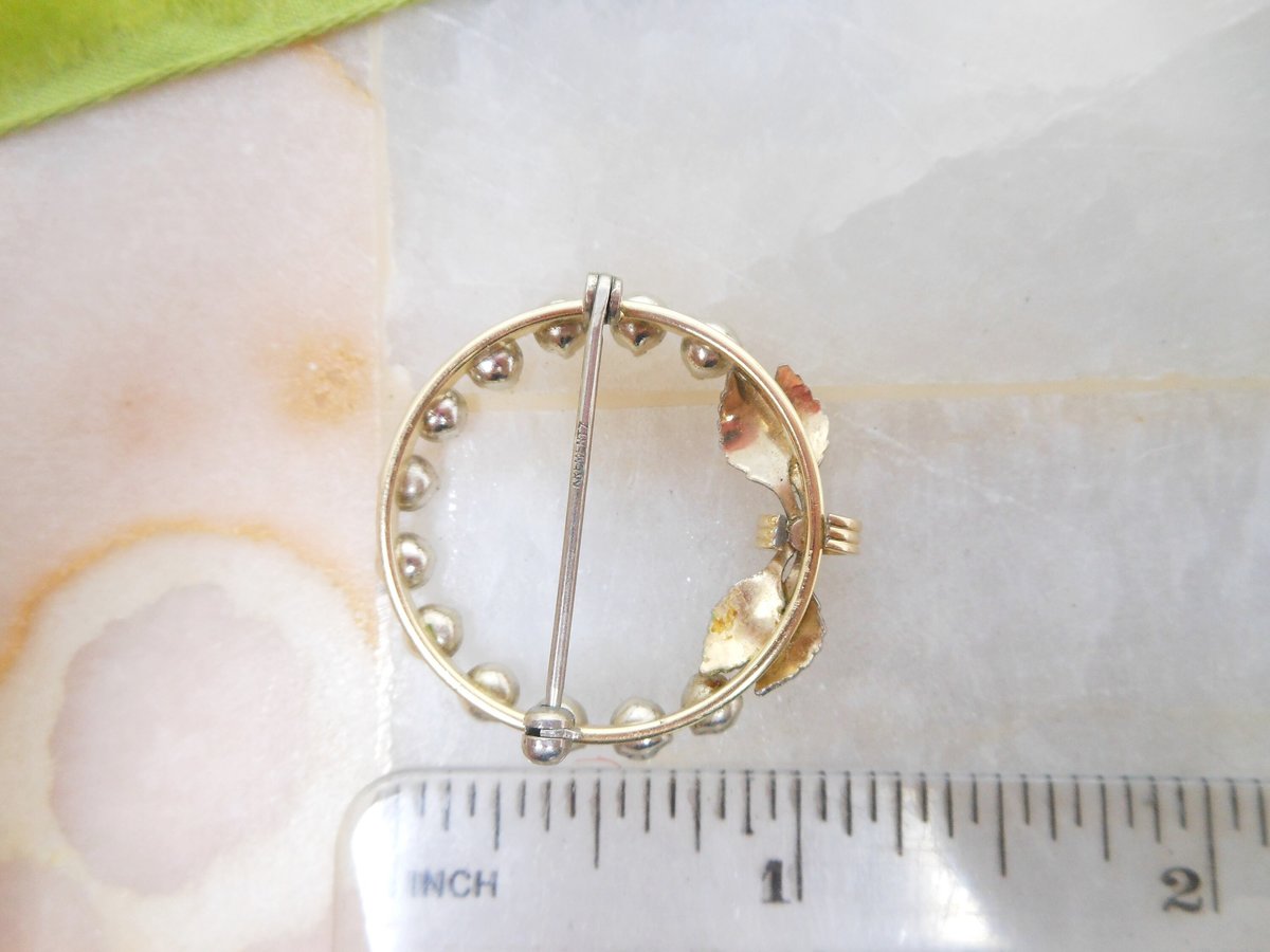 Vintage KREMENTZ Rhinestone Petite Pin Fruit Salad Wreath Brooch Gold Overlay Minimalist Designer Mid Century Jewelry Gift, VivianJoel.com