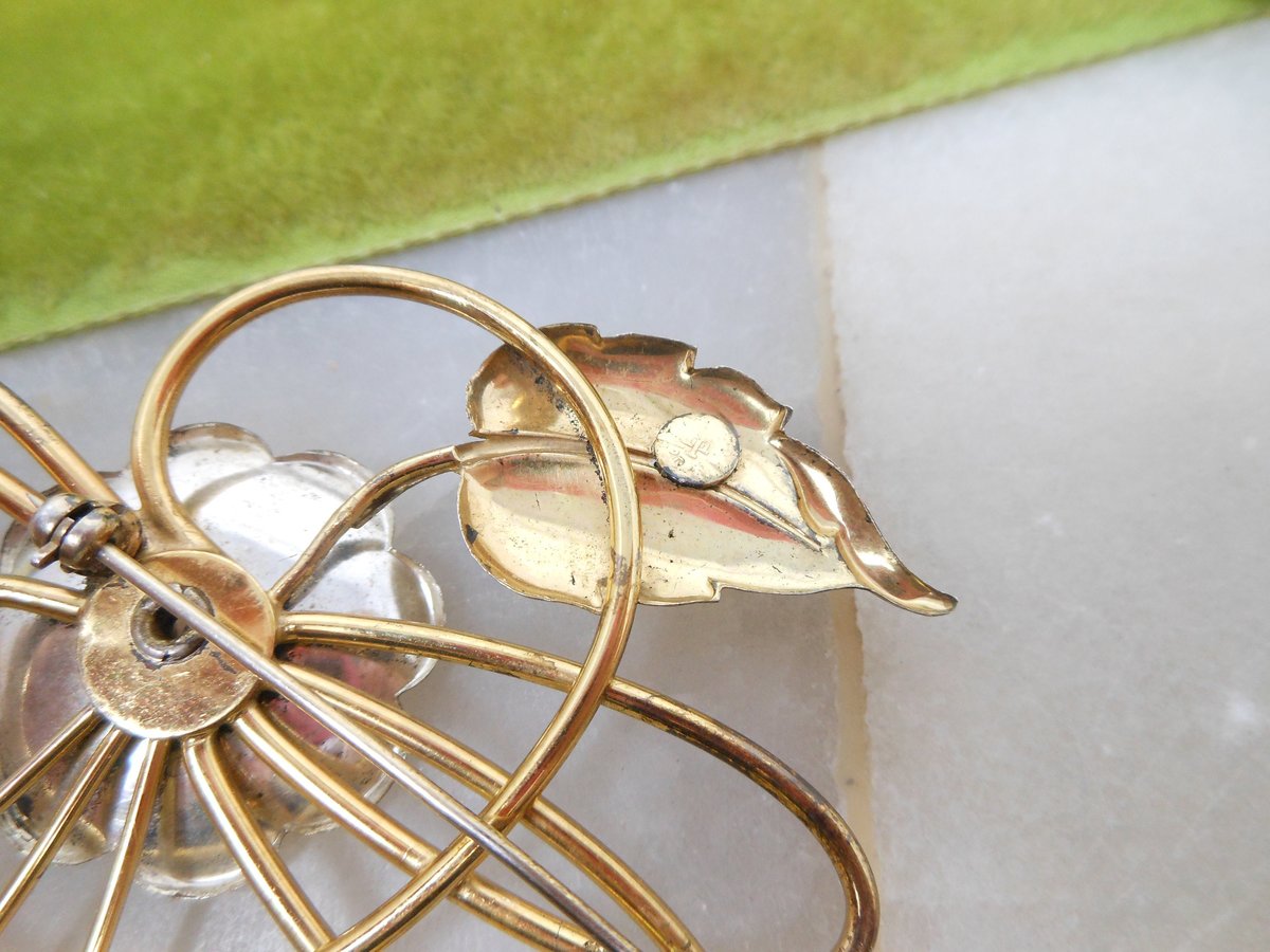 Vintage HARRY ISKIN Gold Fill Brooch Flower Pin Lilac Crystal Rhinestone GF Designer Mid Century Jewelry Gift, VivianJoel.com