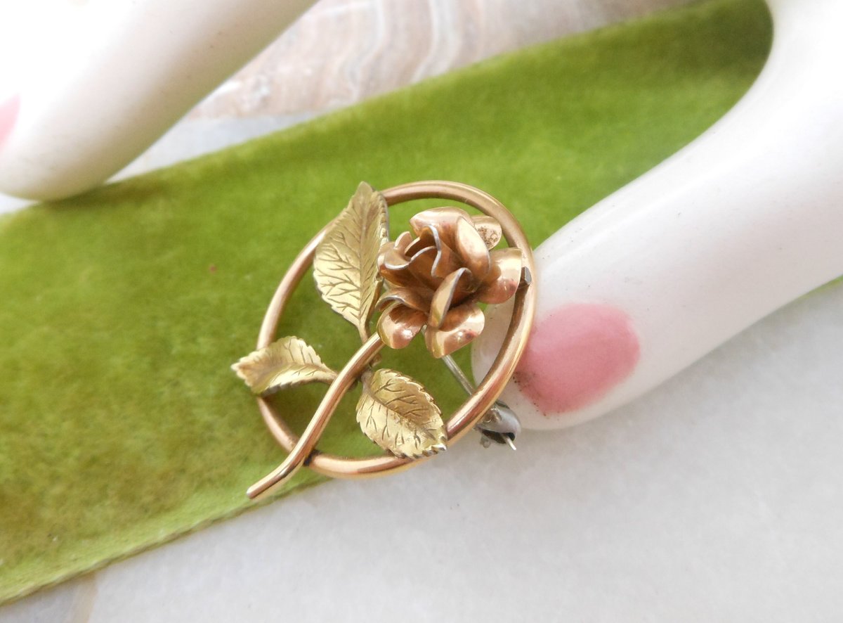 Vintage Rose Flower Brooch Two Tone Wreath Pin Gold Overlay Petite Classic Krementz Jewelry Mid Century Gift, VivianJoel.com