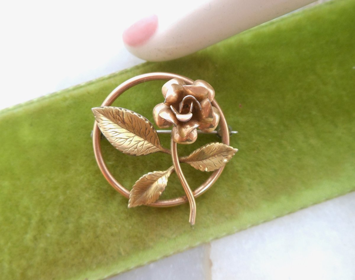 Vintage Rose Flower Brooch Two Tone Wreath Pin Gold Overlay Petite Classic Krementz Jewelry Mid Century Gift, VivianJoel.com