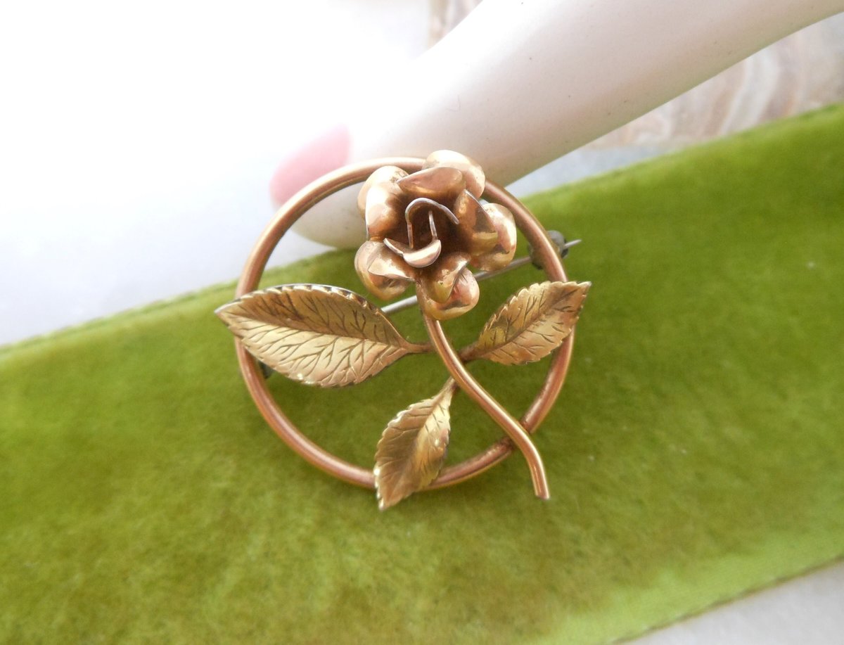 Vintage Rose Flower Brooch Two Tone Wreath Pin Gold Overlay Petite Classic Krementz Jewelry Mid Century Gift, VivianJoel.com