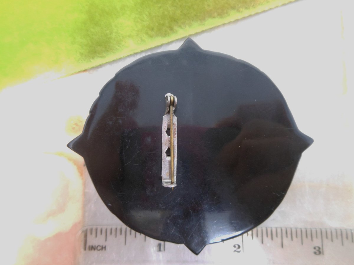 Vintage Black BAKELITE Brooch Carved Cameo Large Pin Art Deco Mourning Victorian Old Plastic ERA Mid Century Jewelry Gift, VivianJoel.com