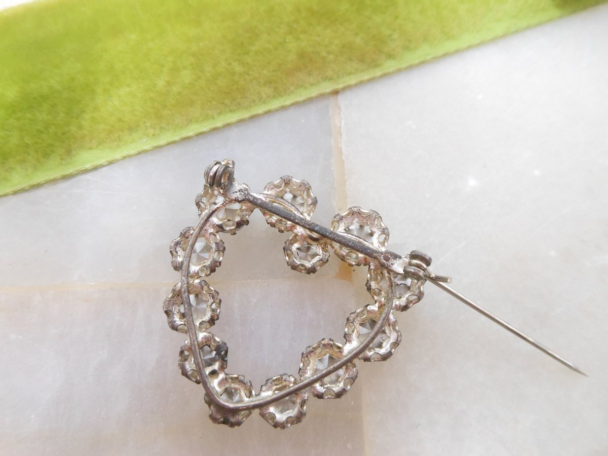 Vintage AUSTRIA Sparkling Crystal Brooch Open Back Rhinestone Heart Pin Valentine Mid Century Jewelry Gift, VivianJoel.com