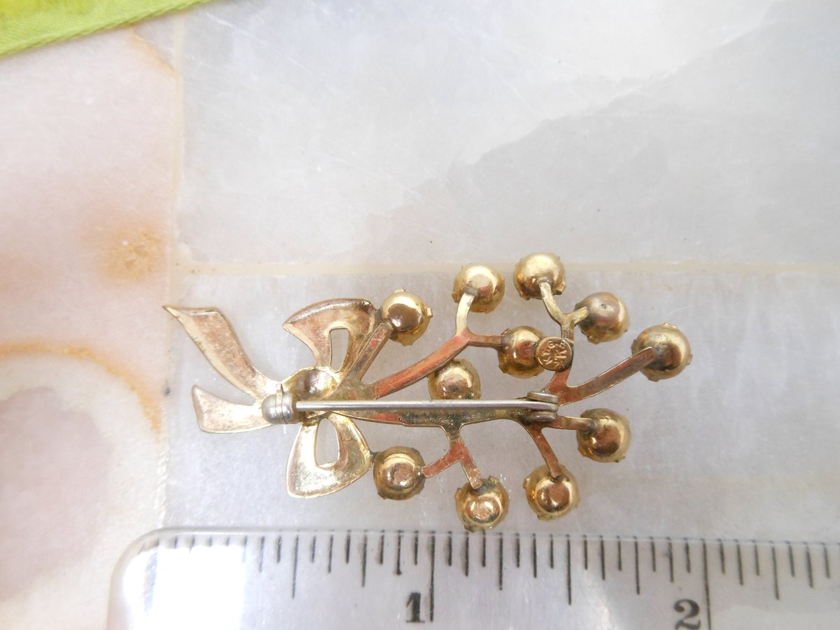 Vintage Crystal Bouquet Brooch Gold Fill Designer TK KT GF Rhinestone Mid Century Jewelry Gift, VivianJoel.com