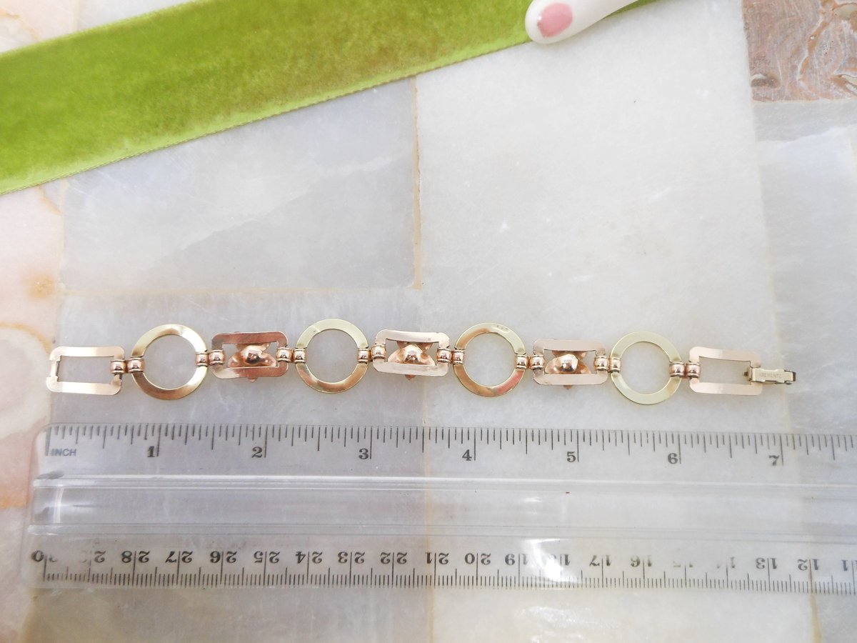 Vintage KREMENTZ Flower Bracelet Daisy Link Yellow Rose Two Tone Gold Overlay Designer Mid Century Jewelry Gift, VivianJoel.com
