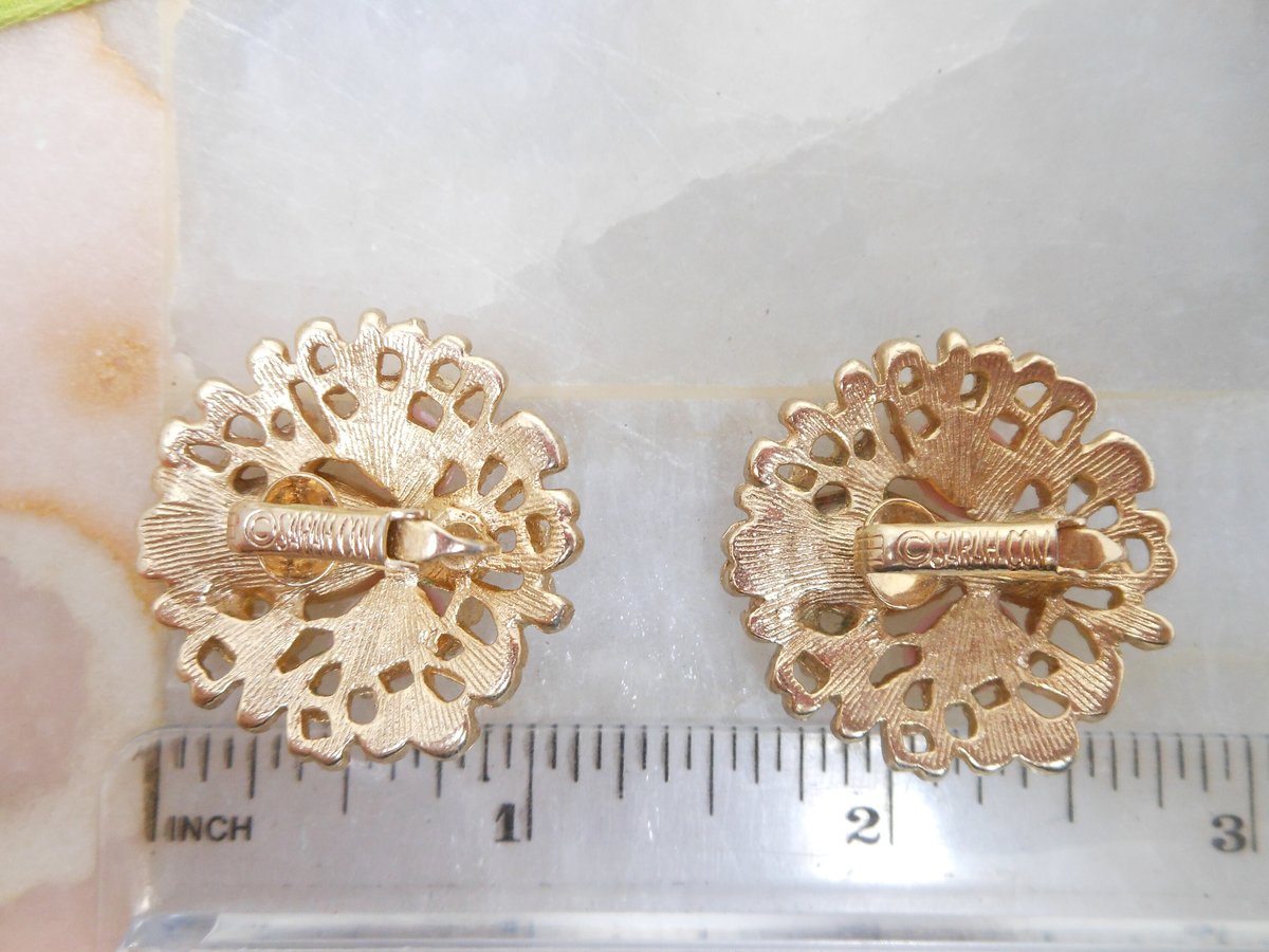 Vintage SARAH COVENTRY Earrings Clip On Green Rhinestone Pink Egg Fashion Splendor Designer Jewelry Gift Mid Century, VivianJoel.com