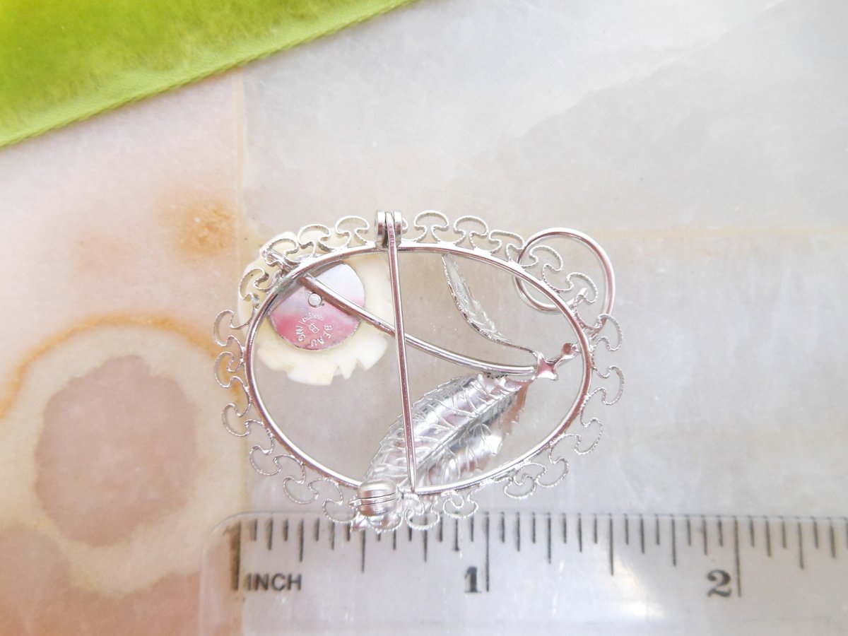 Vintage BEAU Brooch STERLING SILVER Designer Pin Carved Bovine Bone Rose Flower Filigree 925 Mid Century Jewelry Gift, VivianJoel.com