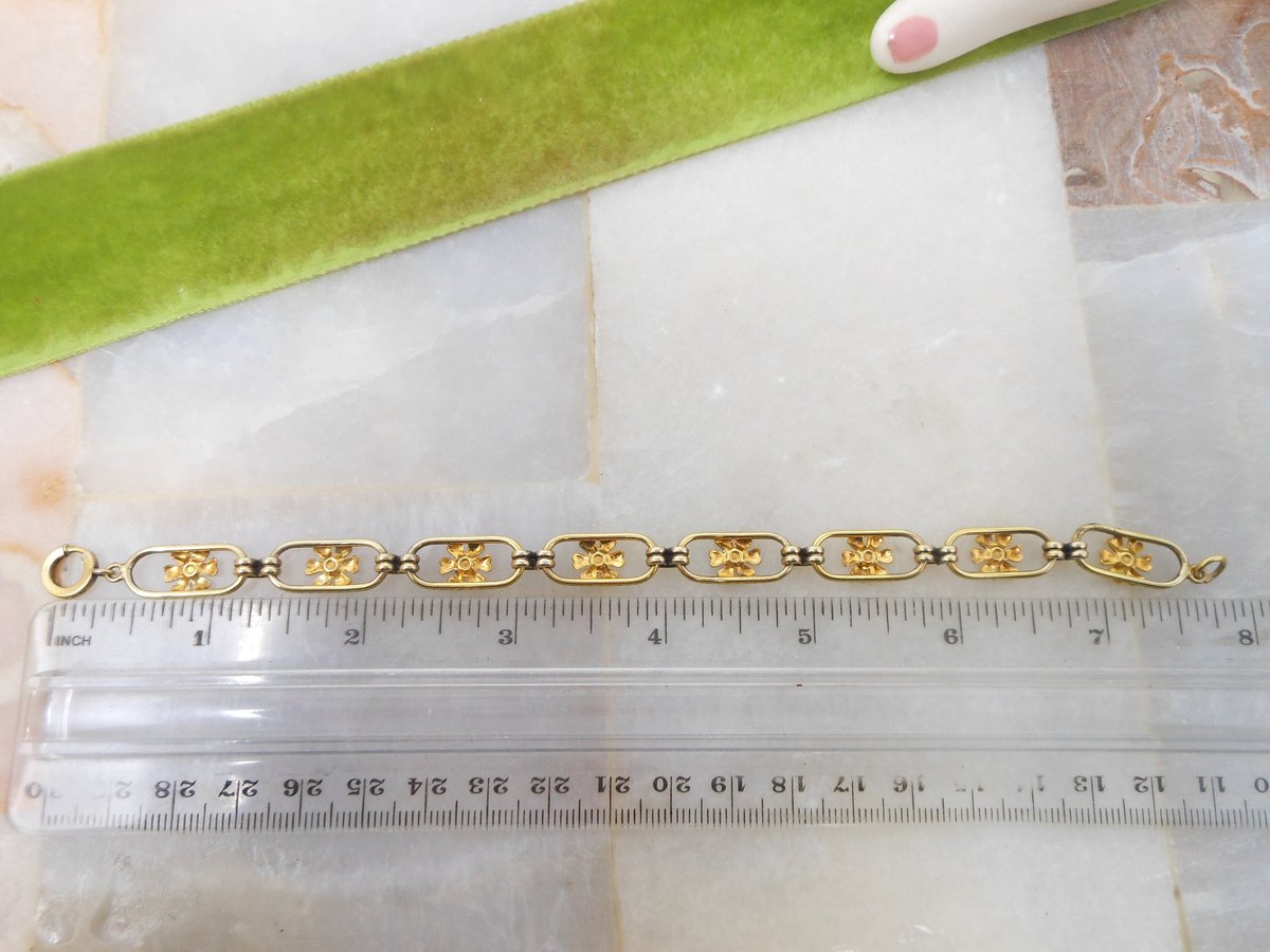 Vintage Gold Fill Flower Bracelet Chain Link Daisy Skinny Chain GF Jewelry Gift Mid Century, VivianJoel.com