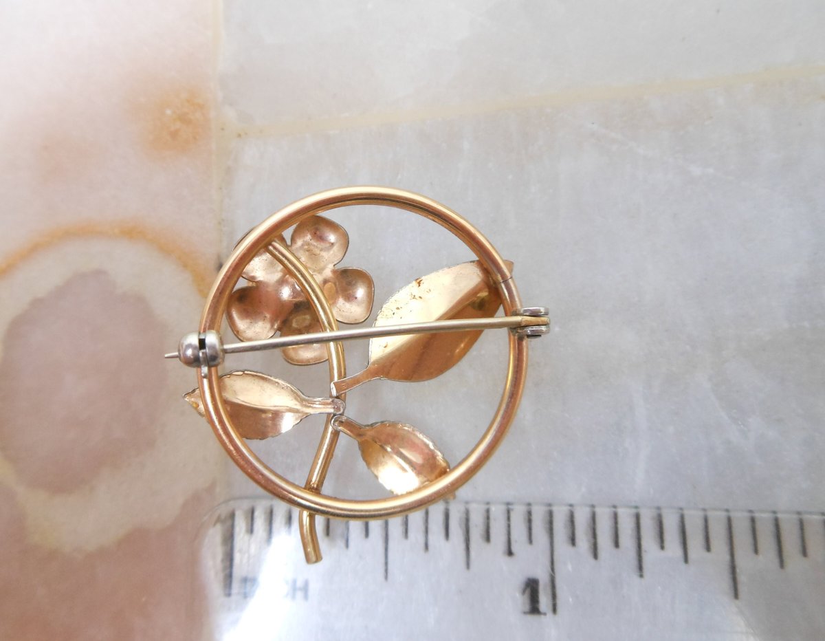 Vintage Rose Flower Brooch Two Tone Wreath Pin Gold Overlay Petite Classic Krementz Jewelry Mid Century Gift, VivianJoel.com