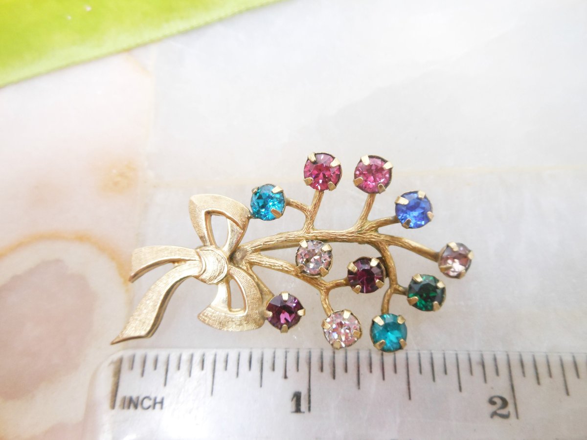 Vintage Crystal Bouquet Brooch Gold Fill Designer TK KT GF Rhinestone Mid Century Jewelry Gift, VivianJoel.com