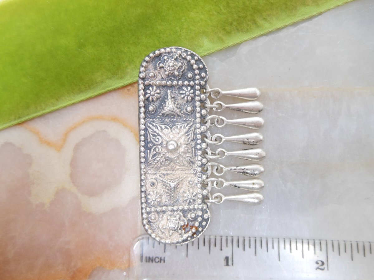 Vintage SILVER Mexico Brooch Dangle Fringe Pyramid Art Deco 925 Artisan Pin Jewelry Gift Mid Century, VivianJoel.com