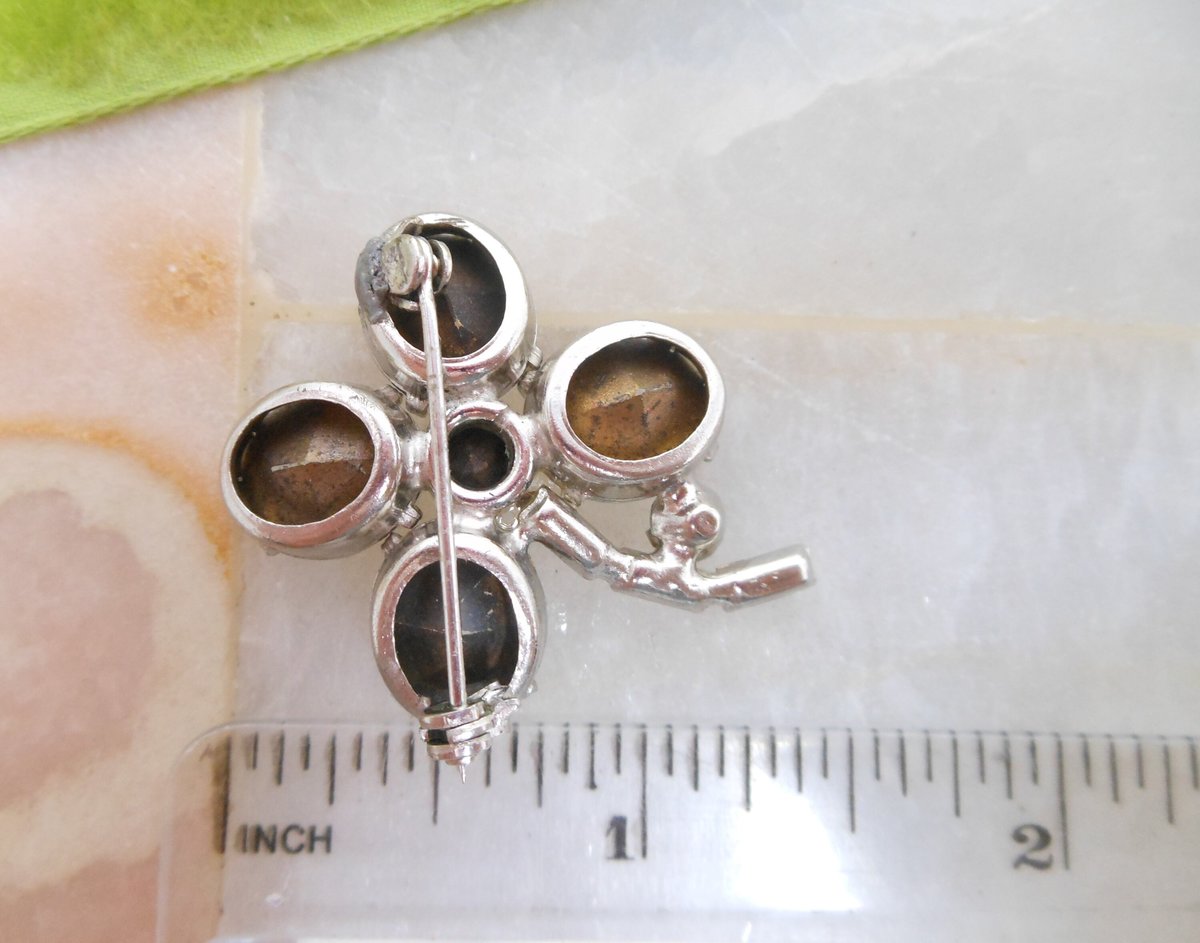 Vintage Rhinestone Shamrock Pin Clover Brooch Figural Good Luck St Patricks Irish Jewelry Gift Mid Century *as is*,  VivianJoel.com