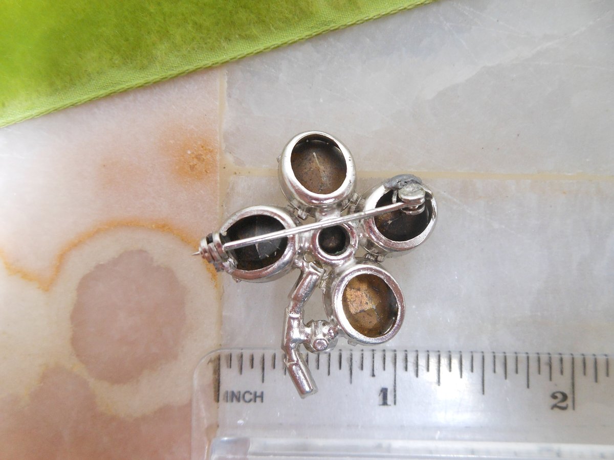 Vintage Rhinestone Shamrock Pin Clover Brooch Figural Good Luck St Patricks Irish Jewelry Gift Mid Century *as is*,  VivianJoel.com