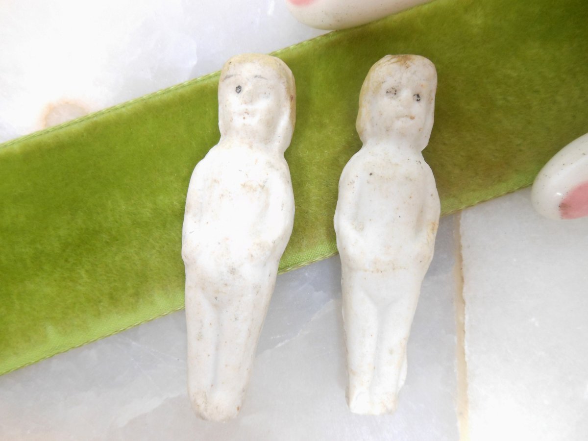 Vintage LOT 2 Miniature Doll Bisque Figurine Penny Figural Frozen Charlotte Antique Mid Century *as is*, VivianJoel.com
