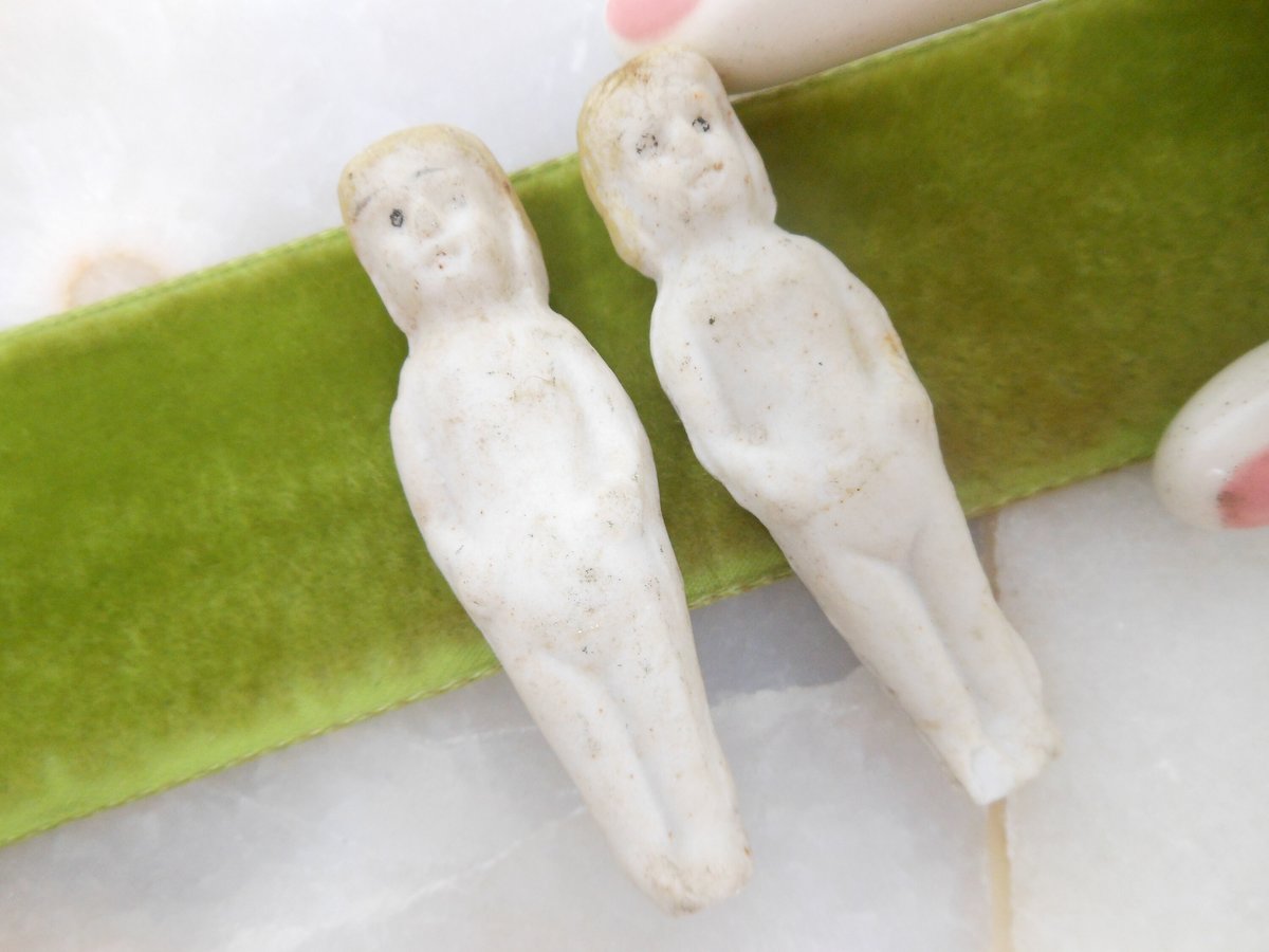 Vintage LOT 2 Miniature Doll Bisque Figurine Penny Figural Frozen Charlotte Antique Mid Century *as is*, VivianJoel.com