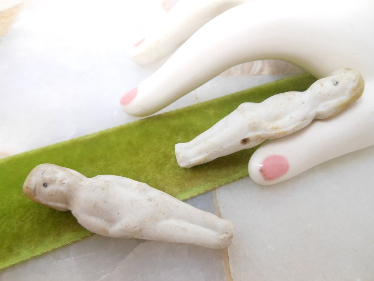 Vintage LOT 2 Miniature Doll Bisque Figurine Penny Figural Frozen Charlotte Antique Mid Century *as is*, VivianJoel.com