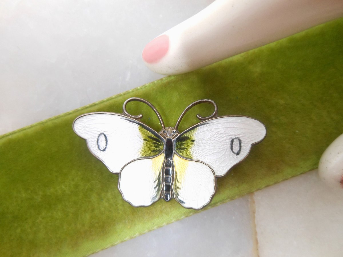 Vintage HROAR PRYDZ Norway Brooch STERLING Silver Butterfly Pin Enamel Guilloche Jens Erik Jensen 925 Mid Century Jewelry, VivianJoel.com