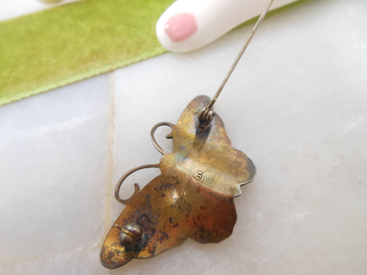 Vintage HROAR PRYDZ Norway Brooch STERLING Silver Butterfly Pin Enamel Guilloche Jens Erik Jensen 925 Mid Century Jewelry, VivianJoel.com