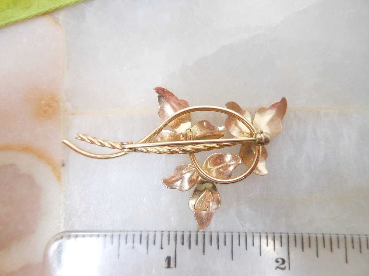 Vintage VAN DELL Crystal Brooch GF Flower Pin Gold Fill Delicate Elegant Mid Century Designer Jewelry Gift, VivianJoel.com