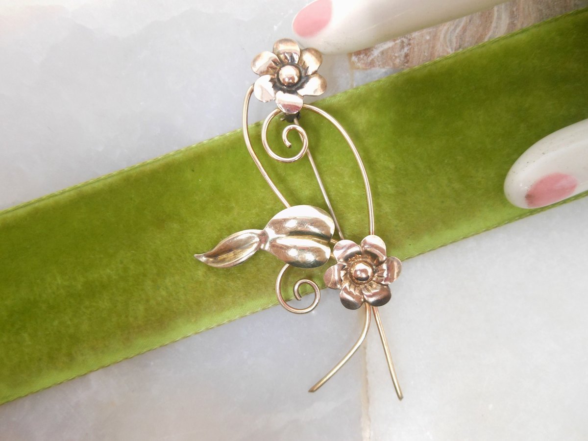 Vintage Gold Fill Brooch Daisy Flower Pin Two Tone Graceful Branch GF Mid Century Jewelry Gift, VivianJoel.com