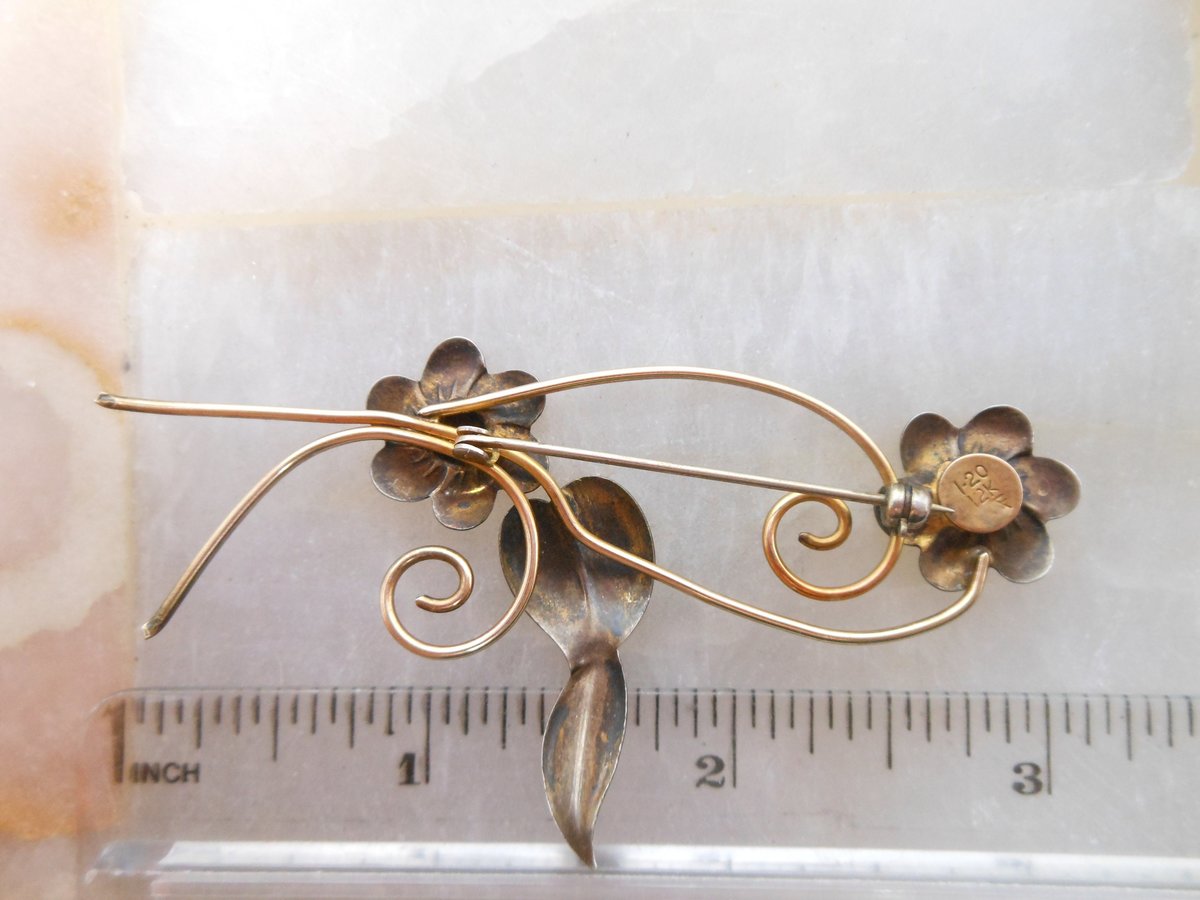 Vintage Gold Fill Brooch Daisy Flower Pin Two Tone Graceful Branch GF Mid Century Jewelry Gift, VivianJoel.com