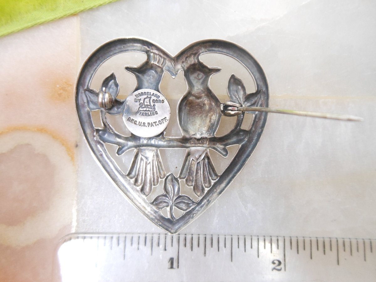 Vintage Norseland STERLING SILVER Brooch CORO Designer Pin Heart Figural Lovebird Mid Century Jewelry Gift, VivianJoel.com