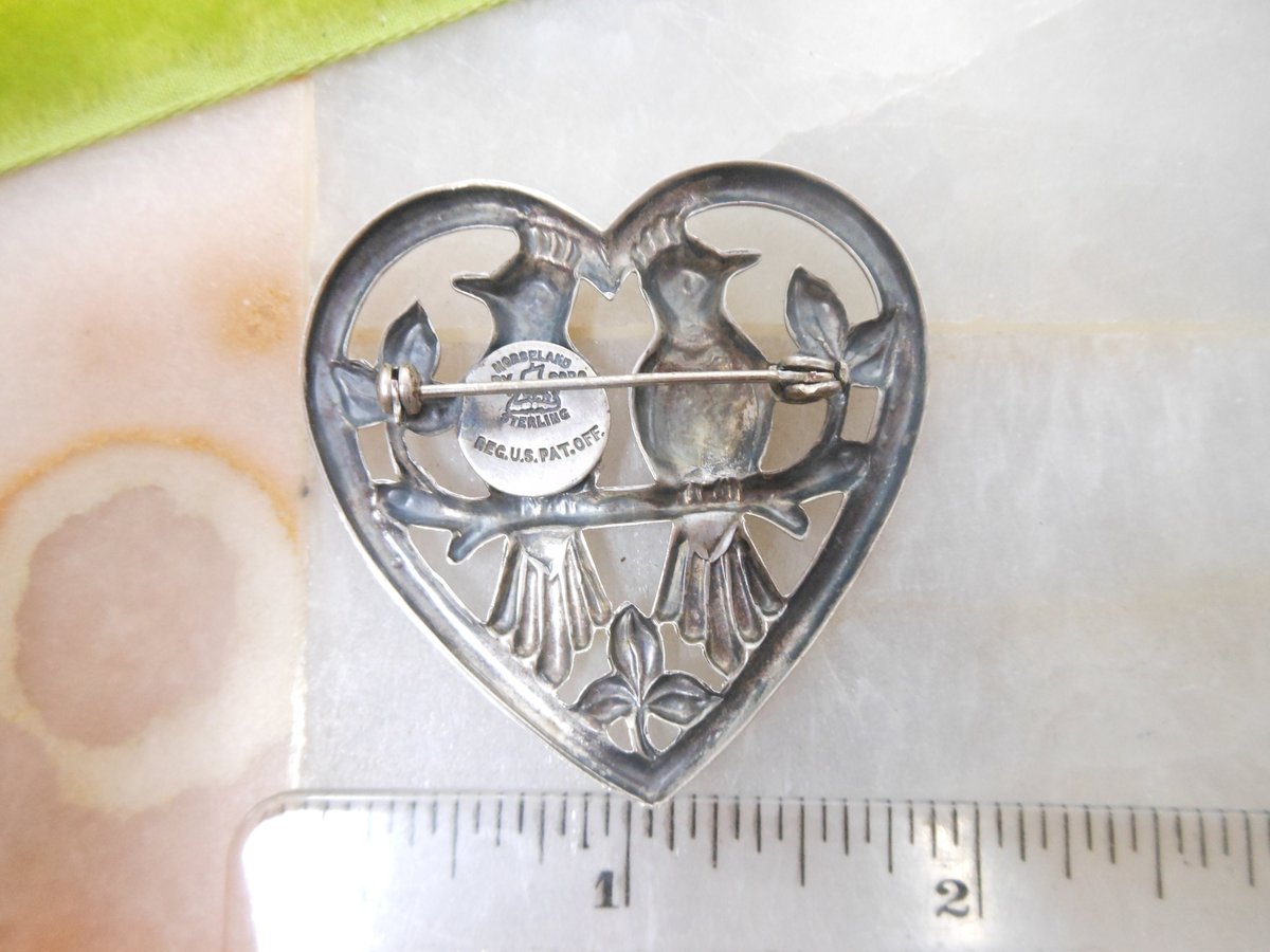 Vintage Norseland STERLING SILVER Brooch CORO Designer Pin Heart Figural Lovebird Mid Century Jewelry Gift, VivianJoel.com