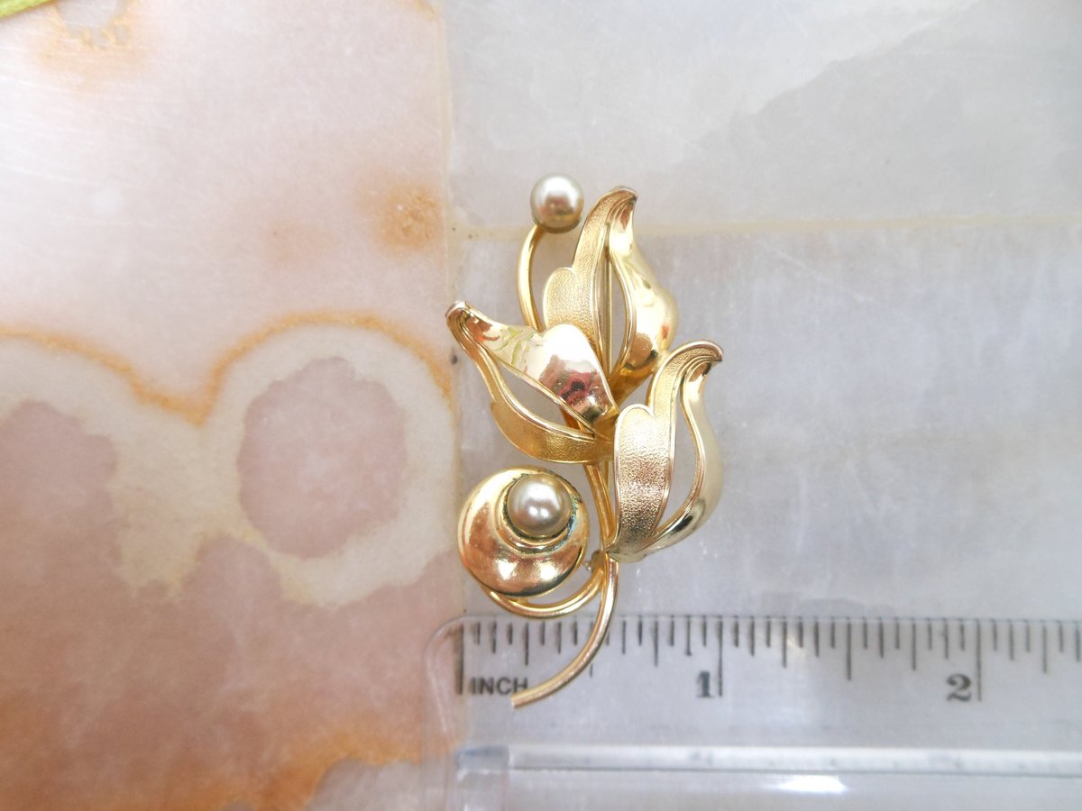Vintage FORSTNER Brooch Gold Fill Pin Flower Branch GF Designer Classic Elegant Jewelry Mid Century, VivianJoel.com