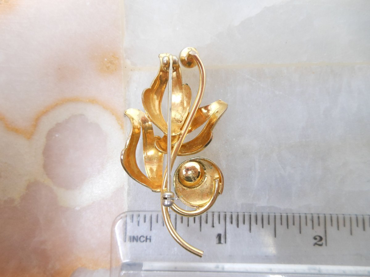 Vintage FORSTNER Brooch Gold Fill Pin Flower Branch GF Designer Classic Elegant Jewelry Mid Century, VivianJoel.com