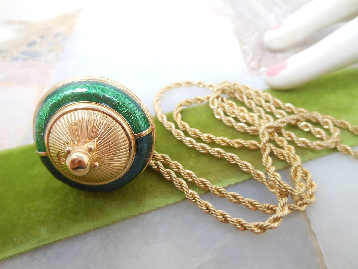 Vintage SWAROVSKI Pendant Necklace Chunky Fob Blue Green Enamel Crystal Rhinestone SWAN LOGO Statement Runway Jewelry Gift, VivianJoel.com