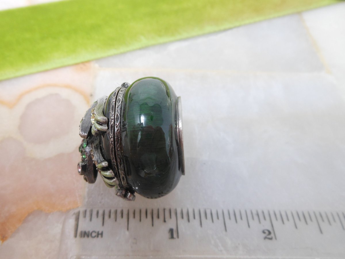 Vintage JAY STRONGWATER Trinket Ring Pill Box Petite Crystal Encrusted Frog Green Enamel Designer Vanity Gift, VivianJoel.com