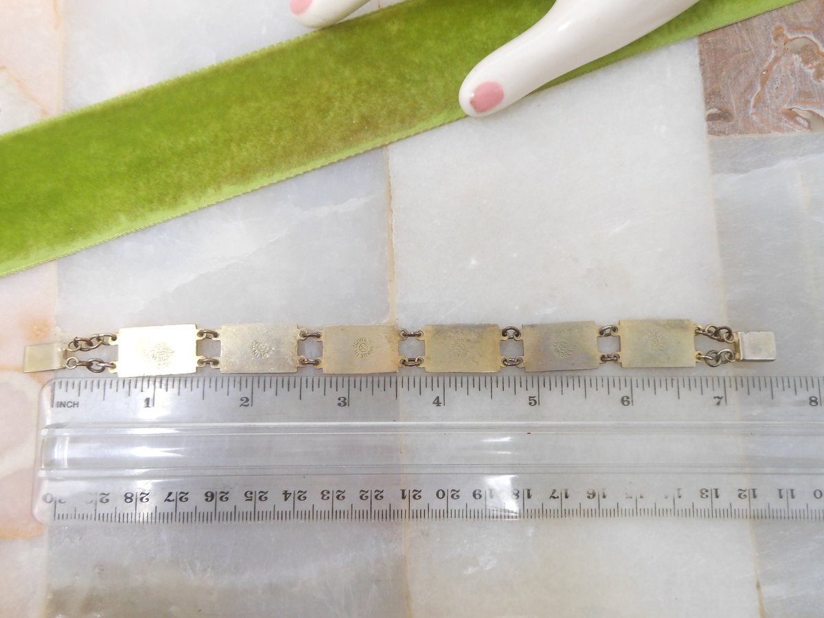 Vintage ROBERT KUO Bracelet Asian Cloisonne Link Enamel Panel Flower Abstract TAIWAN Designer Mid Century Jewelry Gift, VivianJoel.com