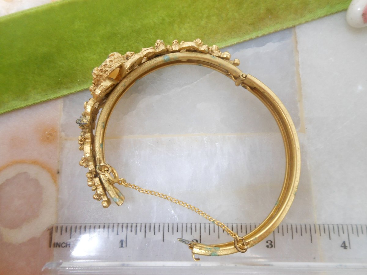 Vintage FLORENZA Victorian Revival Bracelet Clamper Cuff Cameo Pearl Ornate Designer Jewelry Mid Century *As Is*, VivianJoel.com