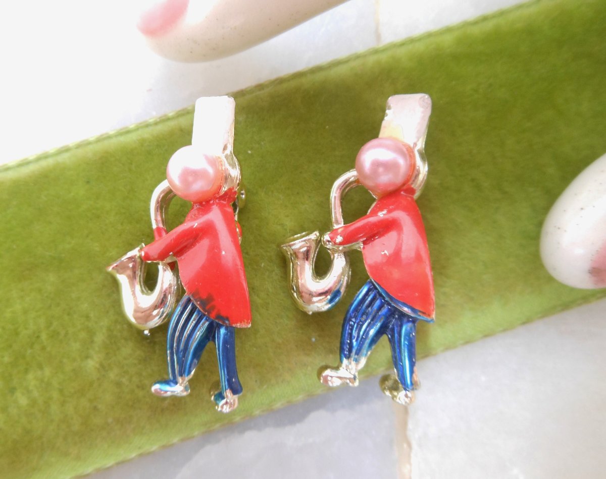 Vintage Petite Marching Band Scatter Pin Figural Brooch Set Enamel Faux Pearl Mardis Gras Saxophone Mid Century Jewelry Gift, VivianJoel.com