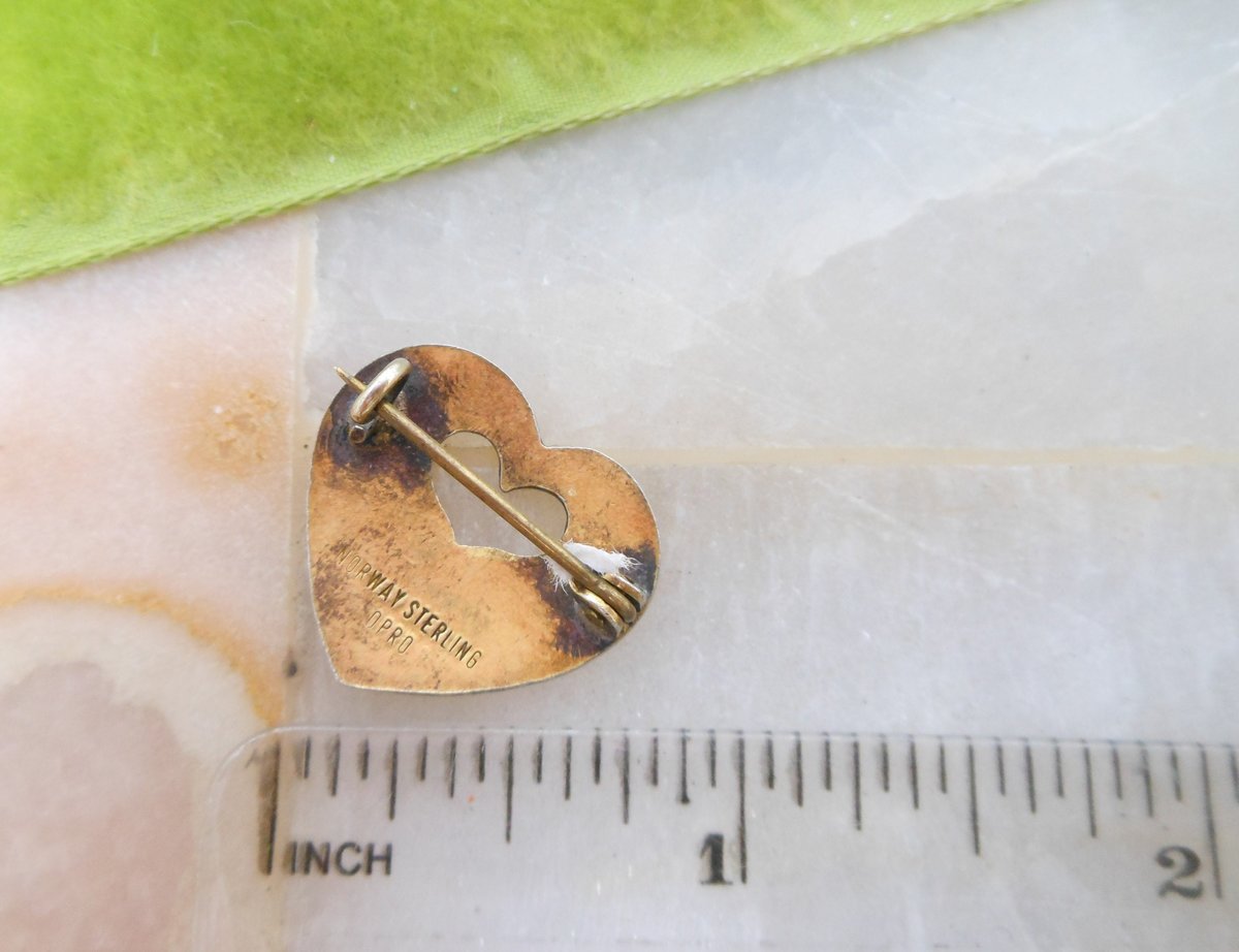 Vintage NORWAY STERLING Silver Pink Rose Heart Enamel Guilloche Brooch Petite Pin OPRO Mid Century Wedding Jewelry Gift, VivianJoel.com
