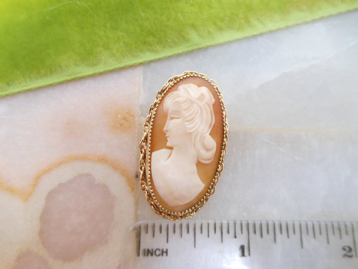 Vintage CATAMORE Cameo Brooch Chain Border Pin Gold Fill GF Designer Artisan Carved Mid Century Victorian Jewelry Gift, VivianJoel.com