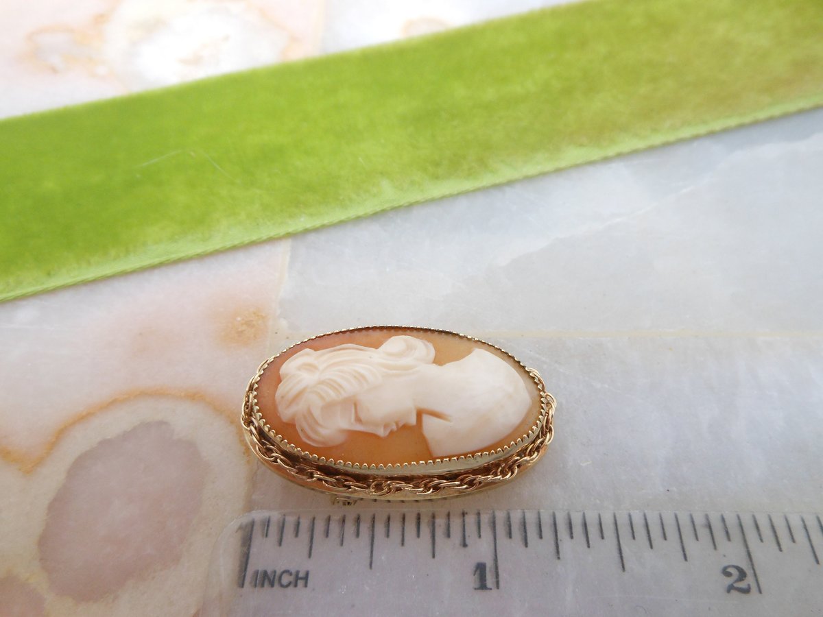 Vintage CATAMORE Cameo Brooch Chain Border Pin Gold Fill GF Designer Artisan Carved Mid Century Victorian Jewelry Gift, VivianJoel.com