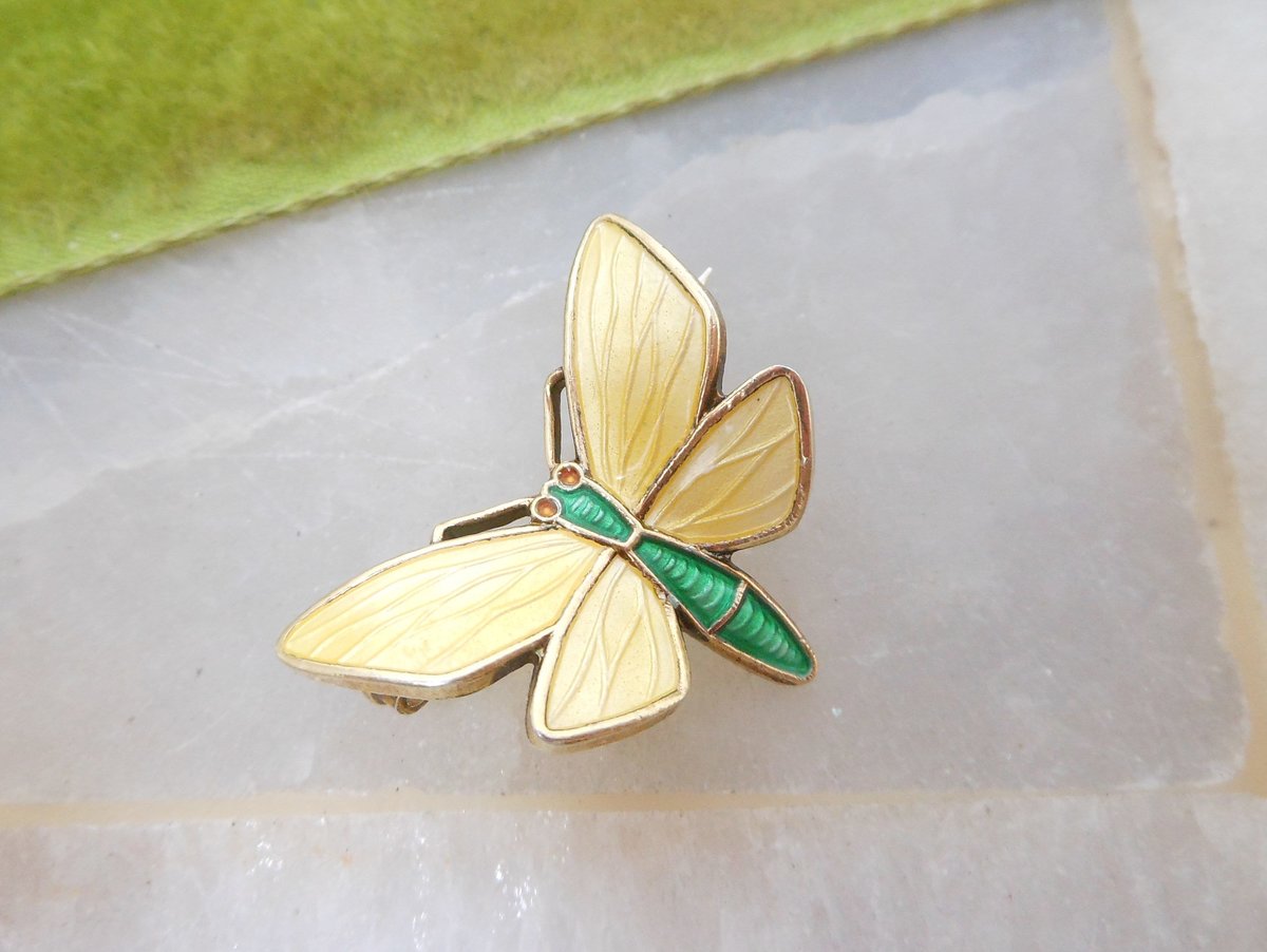 Vintage Norway STERLING SILVER Butterfly Pin Einar Modahl Brooch Enamel Yellow 925 Designer Mid Century Petite Jewelry Gift, VivianJoel.com