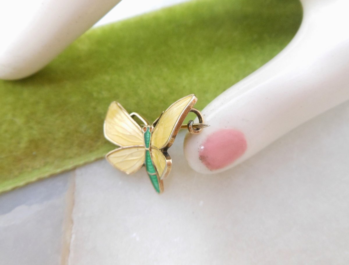Vintage Norway STERLING SILVER Butterfly Pin Einar Modahl Brooch Enamel Yellow 925 Designer Mid Century Petite Jewelry Gift, VivianJoel.com