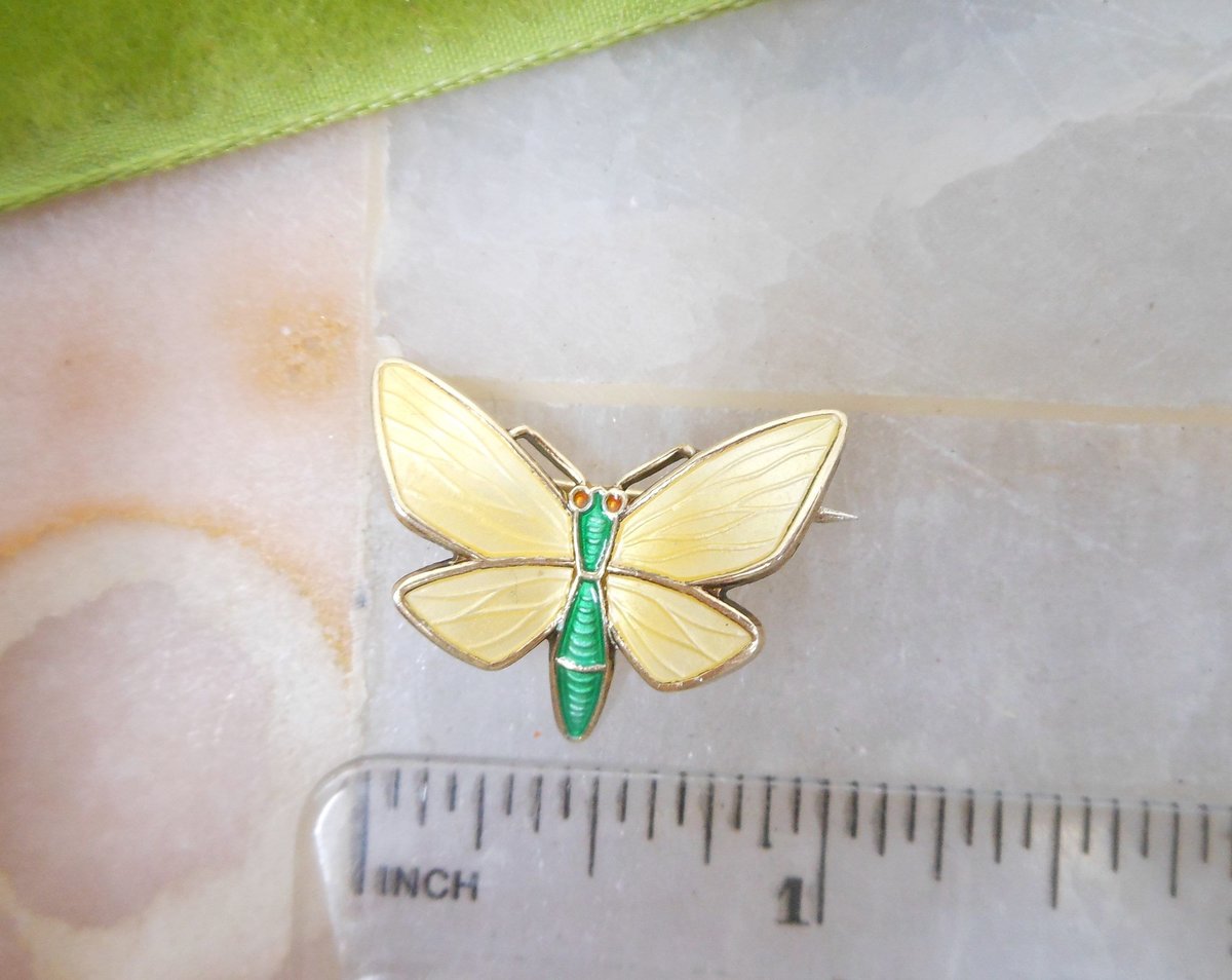 Vintage Norway STERLING SILVER Butterfly Pin Einar Modahl Brooch Enamel Yellow 925 Designer Mid Century Petite Jewelry Gift, VivianJoel.com