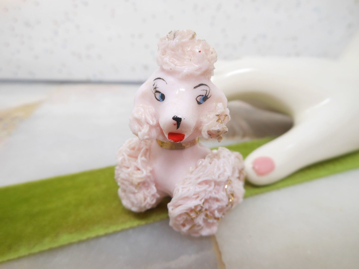 Vintage Pink Poodle Dog Japan Spaghetti Ceramic Porcelain Figurine Clutter Core Kitsch Decor Mid Century Gift *As Is*, VivianJoel.com