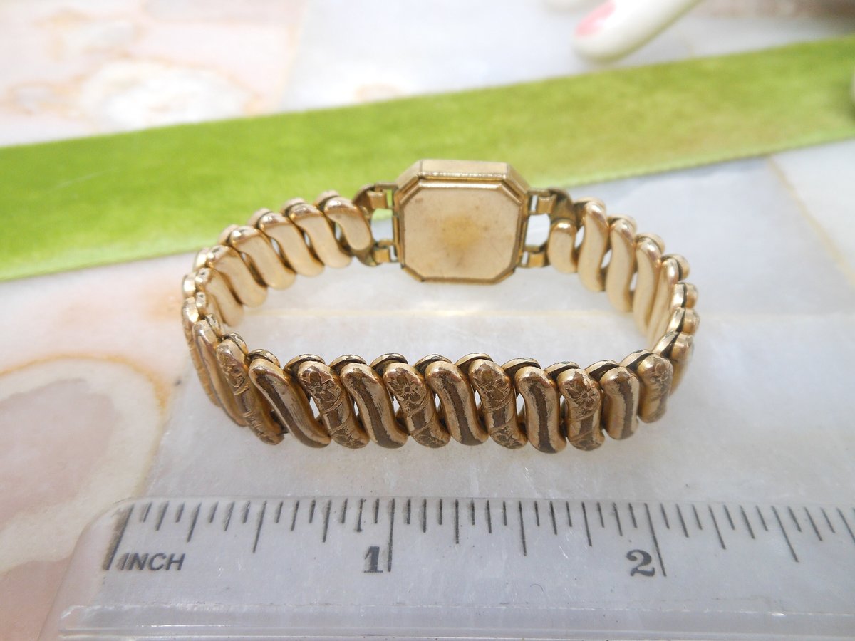 Vintage Antique Sweetheart Bracelet Pink Enamel Guilloche Expansion Cuff Gold Fill GF Victorian Jewelry, VivianJoel.com